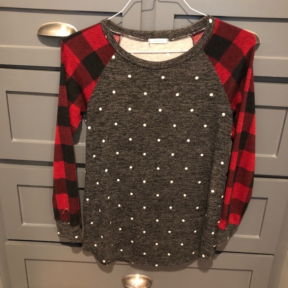 Polka dot/buffalo check sweater